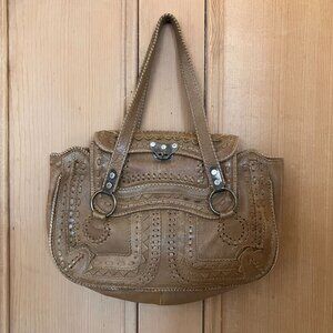 Jamin Pueche Womens Designer Leather Keylock Shoulder Bag Sz Medium Brown SP EXC